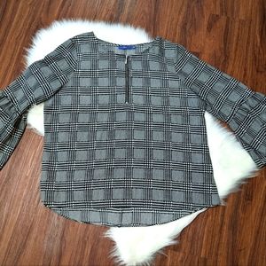 Black&White Plaid Dress Bell Long Sleeve / Size XLrg